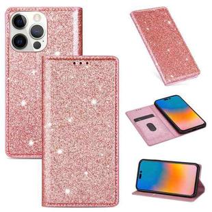 For iPhone 14 Pro Ultrathin Glitter Magnetic Leather Case(Rose Gold)