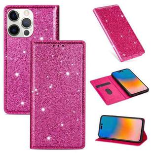 For iPhone 14 Pro Max Ultrathin Glitter Magnetic Leather Case(Rose Red)