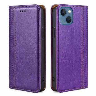 For iPhone 14 Grid Texture Magnetic Flip Leather Phone Case (Purple)