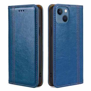 For iPhone 14 Grid Texture Magnetic Flip Leather Phone Case (Blue)