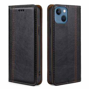 For iPhone 14 Grid Texture Magnetic Flip Leather Phone Case (Black)