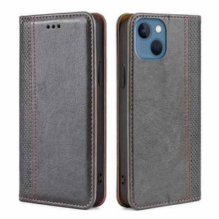 For iPhone 14 Plus Grid Texture Magnetic Flip Leather Phone Case (Grey)