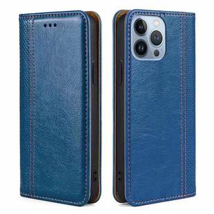 For iPhone 14 Pro Grid Texture Magnetic Flip Leather Phone Case(Blue)