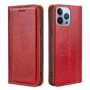 For iPhone 14 Pro Grid Texture Magnetic Flip Leather Phone Case(Red)