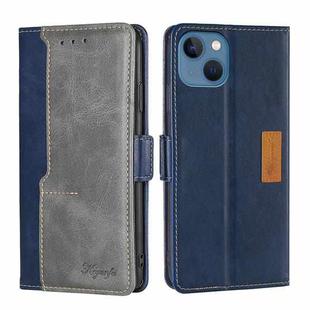 For iPhone 14 Contrast Color Side Buckle Leather Phone Case (Blue + Grey)