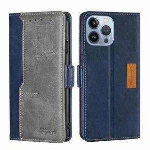 For iPhone 14 Pro Max Contrast Color Side Buckle Leather Phone Case (Blue + Grey)