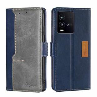 For vivo iQOO 10 Contrast Color Side Buckle Leather Phone Case(Blue + Grey)
