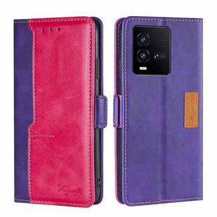 For vivo iQOO 10 Contrast Color Side Buckle Leather Phone Case(Purple + Rose Red)