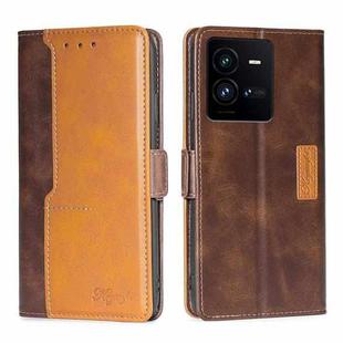 For vivo iQOO 10 Pro 5G Contrast Color Side Buckle Leather Phone Case(Dark Brown + Gold)