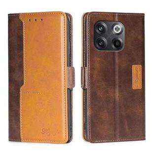 For OnePlus 10T Contrast Color Side Buckle Leather Phone Case(Dark Brown + Gold)