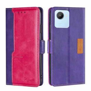 For Realme C30 4G/Narzo 50i Prime Contrast Color Side Buckle Leather Phone Case(Purple + Rose Red)
