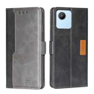 For Realme C30 4G/Narzo 50i Prime Contrast Color Side Buckle Leather Phone Case(Black + Grey)