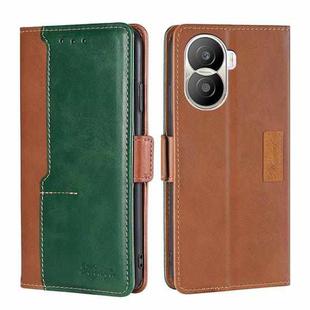 For Honor X40i Contrast Color Side Buckle Leather Phone Case(Light Brown + Green)