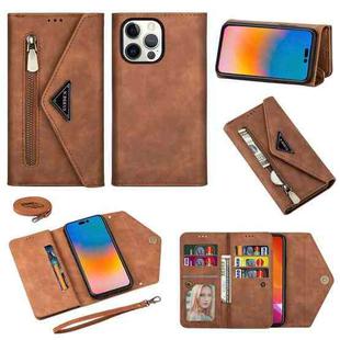 For iPhone 14 Pro Max Skin Feel Zipper Horizontal Flip Leather Case(Brown)