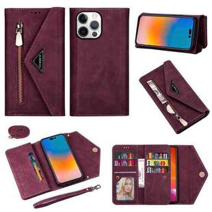 For iPhone 14 Pro Max Skin Feel Zipper Horizontal Flip Leather Case(Wine Red)