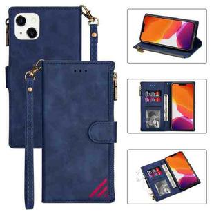 For iPhone 14 Zipper Multi-card Slots Horizontal Flip Leather Case Max(Blue)