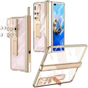 For Huawei Mate X2 Magnetic Hinges Plating Phone Case with Holder(Champagne Gold)