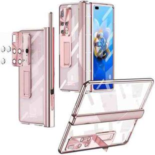 For Huawei Mate X2 Magnetic Hinges Plating Phone Case with Holder(Rose Gold)