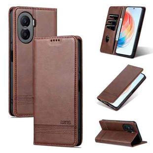 For Honor X40i AZNS Magnetic Calf Texture Flip Leather Phone Case(Dark Brown)