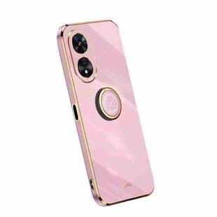 For OPPO A97 5G XINLI Straight Edge Electroplate TPU Phone Case with Ring(Cherry Purple)