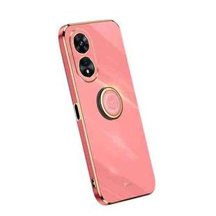 For OPPO A97 5G XINLI Straight Edge Electroplate TPU Phone Case with Ring(Hawthorn Red)