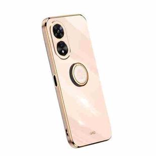 For OPPO A97 5G XINLI Straight Edge Electroplate TPU Phone Case with Ring(Pink)