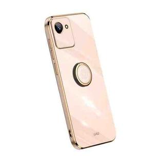 For Realme C30 XINLI Straight Edge Electroplate TPU Phone Case with Ring(Pink)