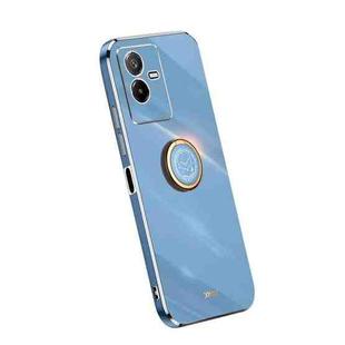 For vivo T2x 5G XINLI Straight Edge Electroplate TPU Phone Case with Ring(Celestial Blue)