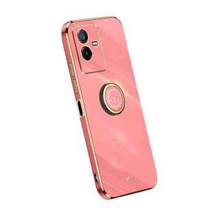 For vivo T2x 5G XINLI Straight Edge Electroplate TPU Phone Case with Ring(Hawthorn Red)