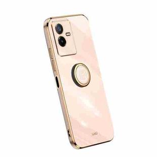 For vivo T2x 5G XINLI Straight Edge Electroplate TPU Phone Case with Ring(Pink)