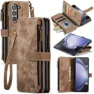 For Samsung Galaxy Z Fold5 CaseMe C30 Multifunctional Card Slots Zipper Phone Leather Phone Case(Brown)