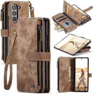 For Samsung Galaxy Z Fold6 5G CaseMe C30 Multifunctional Card Slots Zipper Phone Leather Phone Case(Brown)