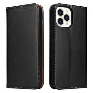 For iPhone 14 Pro Fierre Shann PU Genuine Leather Texture Leather Phone Case(Black)