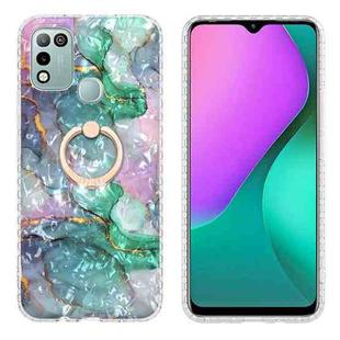 For Infinix Hot 11 Play / Hot 10 Play Ring Holder 2.0mm Airbag TPU Phone Case(Ink Green Marble)