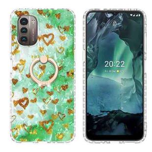 For Nokia G21 / G11 Ring Holder 2.0mm Airbag TPU Phone Case(Gold Heart)