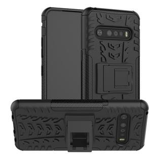 For LG V60 ThinQ Tire Texture Shockproof TPU+PC Protective Case with Holder(Black)