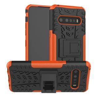 For LG V60 ThinQ Tire Texture Shockproof TPU+PC Protective Case with Holder(Orange)