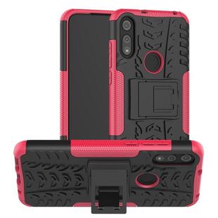For Motorola Moto E (2020) Tire Texture Shockproof TPU+PC Protective Case with Holder(Rose Red)