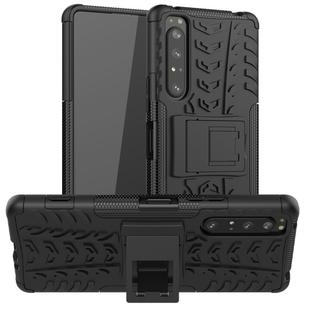 For Sony Xperia 1 II Tire Texture Shockproof TPU+PC Protective Case with Holder(Black)