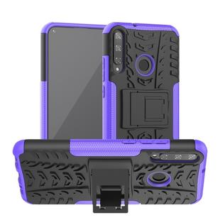 For Huawei Y7P Tire Texture Shockproof TPU+PC Protective Case with Holder(Purple)