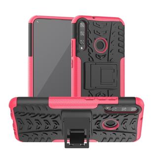 For Huawei Y7P Tire Texture Shockproof TPU+PC Protective Case with Holder(Rose Red)