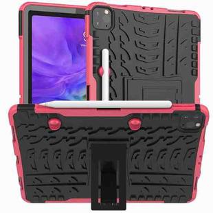 For iPad Pro 11 (2020) Tire Texture Shockproof TPU+PC Protective Tablet Case with Holder(Rose Red)