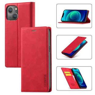 For iPhone 14 Plus LC.IMEEKE Strong Magnetic Leather Phone Case with Holder & Card Slots & Wallet (Red)