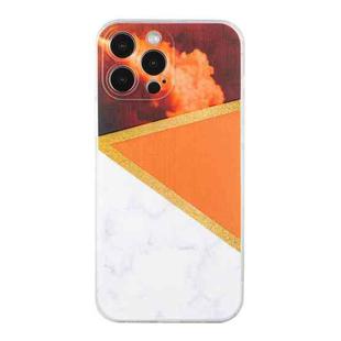 For iPhone 14 Pro Stitching Marble TPU Phone Case(Orange)