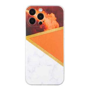 For iPhone 14 Pro Max Stitching Marble TPU Phone Case(Orange)