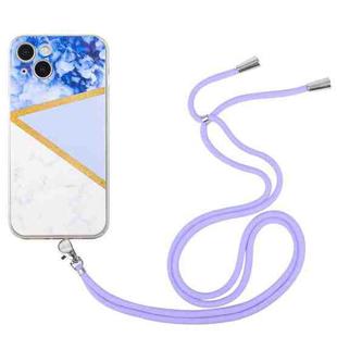 For iPhone 14 Lanyard Stitching Marble TPU Case Max(Purple)