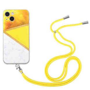 For iPhone 14 Lanyard Stitching Marble TPU Case Max(Yellow)