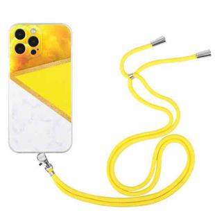 For iPhone 14 Pro Lanyard Stitching Marble TPU Case(Yellow)