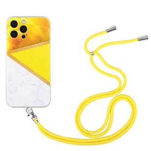 For iPhone 14 Pro Max Lanyard Stitching Marble TPU Case(Yellow)