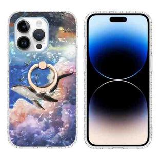 For iPhone 14 Pro Max Ring Holder 2.0mm Airbag TPU Phone Case (Whale)